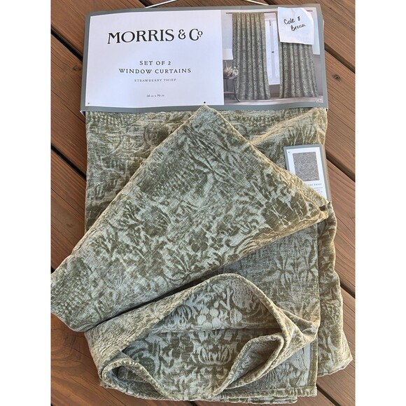 William Morris Window Curtains Panels 38X96 Strawberry Thief Green Embossed 2 PC - Picture 4 of 11